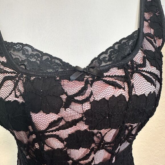 Y2k Dressbarn Black Pink Lace Tank Top Crochet Goth Corset Whimsygoth Small - Picture 6 of 6